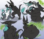  1:1 2021 abdominal_bulge absurd_res anthro anthro_pred anthro_prey anubian_jackal belly big_belly black_body black_fur blue_hair breasts burping canid canine canis dated digestion_noises digital_drawing_(artwork) digital_media_(artwork) duo ebony_(awoogasm) english_text female female_prey fish fur hair hi_res jackal male male/female male_pred mammal marine musical_note onomatopoeia oral_vore pippuri rumbling_stomach sequence shark signature simple_background sound_effects swallowing text tongue tongue_out vore yellow_eyes 
