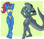 1_eye 2_toes 3_fingers 5_toes abs animal_humanoid anthro athletic athletic_anthro athletic_female barefoot bikini bikini_thong bikini_top black_eyes black_nails blue_body blue_skin breasts clothing colored_nails duo ear_fins eye_patch eyeshadow eyewear f_draws fangs feet female female/female fin fingers fish fish_humanoid flexing gills grey_body grey_skin hair hands_behind_head head_fin hi_res humanoid invalid_tag long_hair long_tail looking_at_viewer makeup marine marine_humanoid muscular muscular_anthro muscular_female nails navel open_mouth ponytail pupils red_ear_fins red_eyeshadow red_hair scar selene_(f_draws) shark sharp_teeth simple_background slit_pupils smile smiling_at_viewer standing swimwear tail_fin tattoo teeth thick_tail tied_hair toenails toes undertale undyne video_games yellow_bikini yellow_clothing yellow_sclera yellow_swimwear 