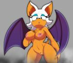  absurd_res anthro bat_wings big_breasts breasts chiropteran eyelashes female front_view genitals green_eyes hand_on_breast hi_res looking_at_viewer makeup mammal membrane_(anatomy) membranous_wings navel nipples nude orange_body portrait pussy rouge_the_bat simple_background skybeatz solo sonic_the_hedgehog_(series) spread_wings standing three-quarter_portrait video_games wide_hips wings 