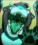 2021 bodily_fluids dragon green_flesh hi_res hybrid imminent_vore incredibleediblecalico looking_at_viewer lutrine male mammal membrane_(anatomy) mouth_shot mustelid open_mouth saliva saliva_on_tongue sharp_teeth solo teeth tongue underpaw webbed_feet 