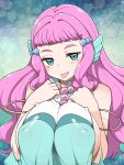  1girl :p alternate_breast_size bangs blue_eyes blunt_bangs bracelet breasts covered_nipples eyebrows highres jewelry large_breasts laura_(precure) long_hair mermaid monster_girl naughty_face pink_hair precure solo tongue tongue_out tropical-rouge!_precure upper_body zootan 