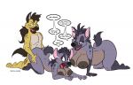  all_fours anthro big_breasts breasts doggystyle dutch_(artist) female from_behind_position group hyenafur jasiri_(tlg) madoa male male/female sex sibling sister sisters speech_bubble text 