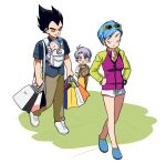  2boys 2girls baby baby_carry bag bare_legs black_hair blue_eyes blue_footwear blue_hair blue_shirt bra_(dragon_ball) breasts brother_and_sister brown_pants bulma cleavage clenched_hands closed_eyes collarbone dragon_ball dragon_ball_super dragon_ball_super_broly dragon_ball_z dress_shirt earrings eyebrows_visible_through_hair facing_viewer family father_and_daughter father_and_son frown full_body green-framed_eyewear green_jacket hair_bobbles hair_ornament hand_in_pocket hands_on_hips happy high_collar jacket jewelry lado_(rado) light_smile looking_at_another medium_breasts mother_and_daughter mother_and_son multiple_boys multiple_girls necklace nervous overalls pants partially_unzipped purple_hair purple_jacket shirt shoes shopping_bag short_hair short_shorts shorts siblings simple_background sleeping sneakers spiked_hair sunglasses sweatdrop trunks_(dragon_ball) twintails two-tone_jacket vegeta very_short_hair walking watch white_background white_footwear white_shorts wristwatch zipper 