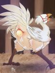  2017 animal_genitalia avian beak blush butt chocobo claws cloaca egg feathers female feral final_fantasy genitals hi_res ingi open_mouth oviposition raised_tail rear_view shaded signature solo square_enix tail_feathers talons toe_claws tongue video_games white_body white_feathers 
