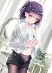  bra dress_shirt kobayashi_chisato open_shirt pantsu pantyhose see_through tagme undressing 