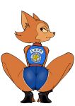  2021 anthro bottomwear butt clothing crouching cutoffs daisy_dukes dbaru denim denim_clothing domestic_cat felid feline felis female hotpants looking_back mammal pamela_bondani patrol_03 police_officer rear_view shorts simple_background solo white_background 