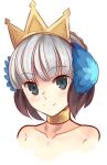  1girl bare_shoulders boa_(brianoa) choker closed_mouth crown gwendolyn_(odin_sphere) hair_ornament looking_at_viewer odin_sphere short_hair simple_background smile solo white_hair 