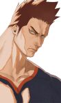  1boy absurdres beard blue_bodysuit blue_eyes bodysuit boku_no_hero_academia collarbone facial_hair frown highres jo_tuesday19 large_pectorals light looking_at_viewer male_focus mature_male muscular muscular_male portrait red_hair scar scar_across_eye short_hair sideburns solo spiked_hair stubble todoroki_enji 