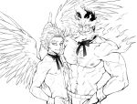  2boys abs absurdres bara boku_no_hero_academia bow bowtie briefs bulge chest_hair couple detached_collar facial_hair fiery_hair fire greyscale hairy hawks_(boku_no_hero_academia) helen_roro highres index_finger_raised large_pectorals looking_at_viewer male_focus male_underwear mature_male monochrome multiple_boys muscular muscular_male navel navel_hair nipples revealing_clothes scar scar_across_eye scar_on_arm scar_on_chest scar_on_stomach short_hair sideburns smile spiked_hair stubble todoroki_enji toned toned_male underwear underwear_only upper_body yaoi 