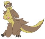  anthro beady_eyes breasts brown_body brown_fur clawed_toes digitigrade ear_piercing female fur gumshoos hands_behind_back kneeling_on_one_leg multicolored_body multicolored_fur nintendo nipples piercing pitch-black-crow pok&eacute;mon pok&eacute;mon_(species) solo teeth tuft two_tone_body two_tone_fur two_tone_tail video_games 