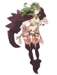  bikini bikini_top boots breasts cape cleavage commentary_request cosplay fire_emblem fire_emblem_awakening gloves green_eyes green_hair highres jewelry large_breasts leaning_forward long_hair navel necklace nowi_(fire_emblem) nowi_(fire_emblem)_(cosplay) one_eye_closed pink_legwear pink_shorts purple_cape purple_footwear purple_gloves sakuremi shorts smile swimsuit thigh_boots thighhighs tiki_(fire_emblem) 