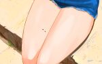  1girl absurdres ant blue_shorts bug commentary_request denim denim_shorts english_commentary head_out_of_frame highres insect legs_together mixed-language_commentary original ryusei_hashida short_shorts shorts sitting solo thighs 