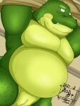  2021 absurd_res anthro belly blush clothing crocodile crocodilian crocodylid green_body hi_res kemono male overweight overweight_anthro overweight_male reptile scalie shirt slit solo tanutronik753_k topwear undressing 