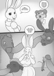  2020 anthro beastars canid canine canis clothed clothing comic dialogue digital_media_(artwork) disembodied_penis domestic_rabbit dwarf_rabbit english_text eyes_closed female freckles_(artist) genitals greyscale haru_(beastars) juno_(beastars) kissing lagomorph leporid male mammal monochrome open_mouth oral oryctolagus penis penis_kissing penis_on_head rabbit speech_bubble surprised_expression text url wolf 