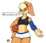  absurd_res anthro armband athletic athletic_anthro athletic_female bare_shoulders basketball blonde_hair blue_eyes bottomwear bra camel_toe clothed clothing countershade_face countershade_hands countershade_torso countershading curvaceous curvy_figure digital_media_(artwork) english_text eyelashes eyeshadow female flat_chested front_view fur goonie-san gym_bottomwear gym_clothing gym_shorts hair hammerspace hi_res lagomorph leporid lola_bunny looking_at_viewer looney_tunes makeup mammal midriff multicolored_body multicolored_fur navel open_mouth open_smile rabbit seductive shorts simple_background smile solo space_jam sports_bra standing tan_body tan_fur teeth text thick_thighs tight_clothing toned_body toned_female topwear two_tone_body two_tone_fur underwear voluptuous warner_brothers wide_hips 