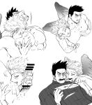  2boys :q absurdres bar_censor bara biting blush boku_no_hero_academia censored couple cropped_torso erection facial_hair feathered_wings feathers grabbing greyscale handjob hawks_(boku_no_hero_academia) helen_roro hickey highres large_pectorals male_focus male_pubic_hair mature_male monochrome multiple_boys muscular muscular_male nipples pectoral_grab pubic_hair scar scar_across_eye shirt short_hair sideburns smile spiked_hair stubble sucking_male_nipple sweat todoroki_enji tongue tongue_out torn_clothes torn_shirt wings yaoi 