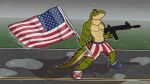  alligator alligatorid anthro clothing crocodilian eyewear flag footwear gun holding_flag holding_object holding_rifle male muscular muscular_anthro muscular_male patriotism politics ranged_weapon reptile scalie shoes solo stars_and_stripes sunglasses united_states_of_america weapon wearing_sunglasses young-jacob 