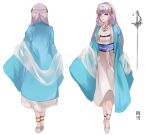  1girl absurdres anklet bangs braid breasts character_name character_request character_sheet chinese_clothes cleavage copyright_request dress full_body hairband highres jewelry long_hair long_sleeves looking_at_viewer multiple_views necklace official_art rapier sash silver_hair sleeves_past_fingers sleeves_past_wrists standing sword vardan weapon white_background white_dress white_footwear wide_sleeves 