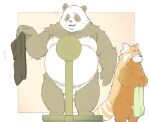  2021 ailurid anthro balls black_body black_fur blush clothing convenient_censorship duo eyes_closed fur genitals giant_panda inunoshippo kemono male male/male mammal orange_body orange_fur overweight overweight_male red_panda towel underwear ursid white_body white_fur 