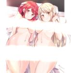  absurdres bangs blonde_hair breasts censored highres large_breasts light_censor light_rays long_hair mythra_(xenoblade) nude on_bed pyra_(xenoblade) red_eyes red_hair shiitake_taishi very_long_hair xenoblade_chronicles_(series) xenoblade_chronicles_2 