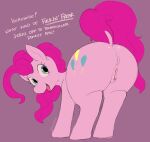  anus big_butt butt dialogue equid equine female feral friendship_is_magic genitals hi_res horse latchk3y looking_back mammal my_little_pony pinkie_pie_(mlp) pony pussy solo tail_aside 