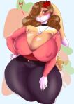 &lt;3 anthro big_breasts blush breasts brown_hair ezukapizumu female hair hair_over_eye hi_res huge_breasts jewelry lagomorph leporid mammal necklace nipple_outline one_eye_obstructed rabbit solo thick_thighs wide_hips 