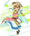  1girl absurdres arms_up bangs belt dress full_body high_heels highres parted_bangs pointy_ears princess_zelda short_sleeves signature solo super_smash_bros. the_legend_of_zelda the_legend_of_zelda:_a_link_between_worlds white_dress whoopsatro 
