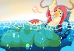  &lt;3 ambiguous_gender blush bodily_fluids dripping feral group hi_res milotic nintendo partially_submerged pok&eacute;mon pok&eacute;mon_(species) room_kinoko saliva saliva_drip saliva_on_tongue solo_focus speech_bubble tan_body text tongue tongue_out video_games vore 