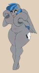  anthro bibbo_(oc) big_breasts blue_hair breasts chubby_female crazy_water equid equine female grey_body hair hi_res huge_breasts mammal nude overweight overweight_anthro overweight_female pegasus simple_background slightly_chubby solo thick_thighs wings 