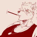  anthro canid canine canis clothing domestic_dog food husky jewelry kouya_(morenatsu) looking_at_viewer low_res male mammal morenatsu muscular muscular_male necklace nordic_sled_dog pocky run_aki shirt sketch spitz tank_top topwear video_games visual_novel 
