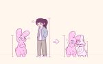  16:10 2021 ? ambiguous_gender annoyed anthro before_and_after collar collar_only crossed_arms duo hair hi_res human human_to_anthro lagomorph leporid mammal pink_ball_smoke ponytail rabbit shrinking simple_background size_transformation smile species_transformation standing transformation white_background widescreen 