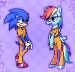  duo equid equine eulipotyphlan female friendship_is_magic handcuffs hedgehog hi_res horse male mammal my_little_pony pony prison_jumpsuit prison_suit prison_uniform rainbow_dash_(mlp) sastycuce shackles smile smirk sonic_the_hedgehog sonic_the_hedgehog_(series) 