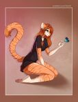  4_toes 5_fingers anthro breasts brown_hair eyebrows eyelashes feet felid female fingers hair hi_res mammal pantherine smile solo tiger toes yasmil 