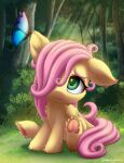  2021 :3 absurd_res arthropod butterfly digital_media_(artwork) equid equine female feral fluttershy_(mlp) friendship_is_magic grass hair hair_over_eye hasbro hi_res hooves insect lepidopteran long_hair mammal my_little_pony one_eye_obstructed pegasus pink_hair plant smile solo symbianl teal_eyes tree underhoof wings young 