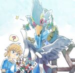  ? anthro avian bird blue_body blue_feathers blush breath_of_the_wild feathers group humanoid hylian kass_(tloz) link male nintendo one_eye_closed parrot revali rito seductive teba_(tloz) the_legend_of_zelda video_games white_body white_feathers wink 