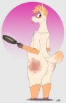  2020 absurd_res alpaca anthro balls biped blep butt camelid cooking cookware digital_media_(artwork) food frying_pan fur genitals hair hi_res hooves kitchen_utensils looking_at_viewer male mammal moofles123 nude olli_(braeburned) simple_background slightly_chubby solo spots spotted_body spotted_fur standing tongue tongue_out tools 