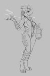  2020 anthro armor bodysuit bra cigarette clothed clothing english_text female headgear helmet hi_res lily_(serpentine-drifter) lycanroc midnight_lycanroc nintendo pok&eacute;mon pok&eacute;mon_(species) serpentine-drifter sketch skinsuit solo standing text tight_clothing underwear video_games 