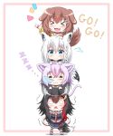  &gt;_&lt; 4girls :3 =_= absurdres animal_ears black_hair black_shirt black_skirt blush border brown_hair cat_ears cat_girl cat_tail chibi dog_ears dog_girl dog_tail english_commentary eyebrows_visible_through_hair fox_ears fox_girl fox_tail hair_between_eyes hands_on_another&#039;s_head highres hololive hololive_gamers hood hoodie human_tower inugami_korone jacket looking_at_viewer multicolored_hair multiple_girls nekomata_okayu nose_bubble notice_lines ookami_mio pleated_skirt purple_hair red_hair riretsuto shirakami_fubuki shirt simple_background skirt sleeping stacking sweatdrop tail trembling two-tone_hair virtual_youtuber white_background white_hair white_hoodie wolf_ears wolf_girl wolf_tail yellow_jacket zzz 