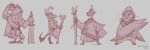  2020 ambiguous_gender anthro avian digitigrade group hi_res melee_weapon monochrome serpentine-drifter sketch staff sword weapon wreath 