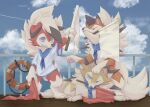  4k ambiguous_gender anthro biped blue_eyes boat bottomless canid cheek_tuft clothed clothing cloud cloudscape day digital_media_(artwork) dipstick_limbs dusk_lycanroc facial_tuft feral flag fluffy fur fur_tuft group hair half-closed_eyes hi_res hiyaudon looking_at_another looking_down lycanroc lying mammal midday_lycanroc midnight_lycanroc mouth_hold narrowed_eyes nintendo paws pok&eacute;mon pok&eacute;mon_(species) pupils raised_arm sailor_uniform sea semi-anthro signature sky slit_pupils smile tube tuft vehicle video_games water watercraft 