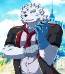  2021 anthro clothing fur gloves handwear humanoid_hands kemono knights_college male mammal mist_billow outside paul_(knights_college) polar_bear shirt solo topwear ursid ursine video_games visual_novel white_body white_fur 