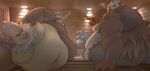  absurd_res anthro belly big_belly black_body black_fur blue_body blush bodily_fluids brown_body brown_fur butt drizzile fur gesture group hi_res inside male moobs navel nintendo obese obese_anthro obese_male overweight overweight_anthro overweight_male pangoro pointing pok&eacute;mon pok&eacute;mon_(species) sauna sitting slaking steen sweat video_games 