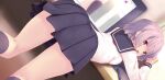  blush kneehighs komone_ushio original purple_eyes purple_hair school_uniform skirt 