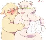  2021 anthro blush bodily_fluids canid canine canis clothing cu_sith_(tas) domestic_dog duo eyewear fur glasses kemono lantu_(artist) leib_(tas) male male/male mammal overweight overweight_male polar_bear tears tokyo_afterschool_summoners underwear ursid ursine video_games white_body white_fur 