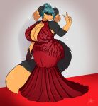  absurd_res anthro big_breasts breasts canid canine canis clothed clothing domestic_dog dress female hair hi_res huge_breasts jwinkz mammal one_eye_closed red_carpet smile solo zoey_(jwinkz) 