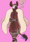  2021 anthro arms_under_breasts beastars black_nose bottomless breasts brown_body brown_fur clothed clothing coat coat_only cosmo_(beastars) crossed_arms female fur fur_coat genitals giraffid legband looking_at_viewer mammal money mostly_nude multicolored_body multicolored_fur navel nipples nude okapi pinup pose prostitution pussy signature smoke smoking_pipe solo standing striped_body striped_fur stripes thorso_the_vile topwear topwear_only two_tone_body two_tone_fur white_body white_fur white_stripes 