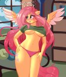  absurd_res anthro anthrofied big_breasts blush breasts clothed clothing dialogue equid equine female fluttershy_(mlp) friendship_is_magic hi_res mammal my_little_pony panties pegasus solo underwear wings xjenn9 