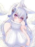  akamaru animal_ears erect_nipples heterochromia kitsune no_bra sweater tail 