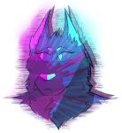  absurd_res acacia_dune anthro blue_eyes canid canine canis female headshot_portrait hi_res mammal multicolored_eyes neon_colors pink_eyes portrait profile_picture solo synth wolf 