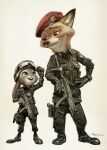  2016 absurd_res anthro beret canid canine clothed clothing disney duo eyewear female fox goggles gun hat headgear headwear hi_res jh_stonehouse judy_hopps korean_text lagomorph leporid male mammal mp5 nick_wilde police rabbit ranged_weapon rifle south_korean_flag submachine_gun tactical_gear text uniform weapon zootopia 